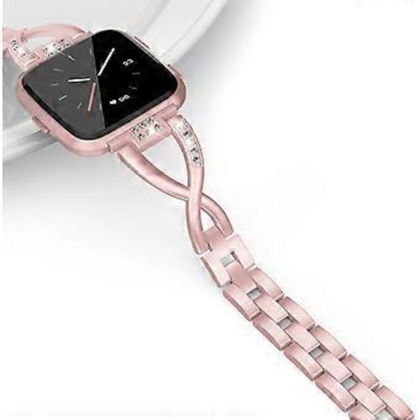 Bling Armbånd Kompatibelt med Fitbit Versa/Versa 2 Bånd Rustfritt Stål Armbåndserstatning for Versa Lite Edition/Versa SE Tilbehør (Rose Pink
