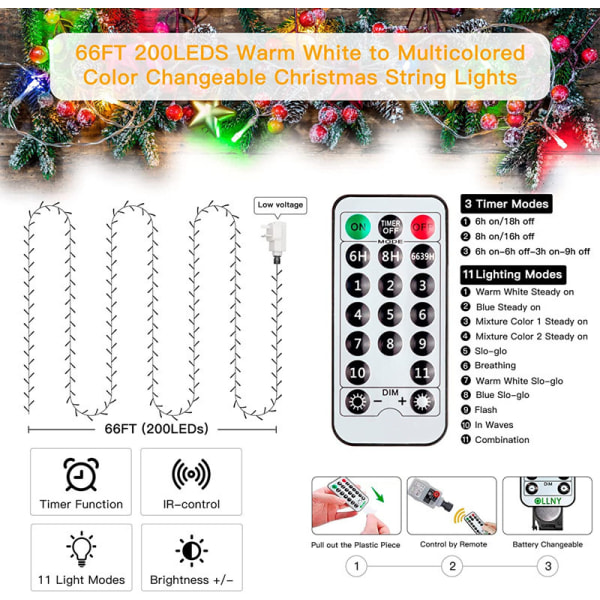 Outdoor Fairy Lights, 20M 200 LED Outdoor Fairy Lights, Warm Whit