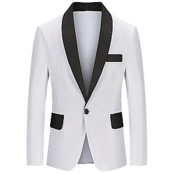 Herrar Färgblock Sjal Krage Ficka Slim Fit Business Kostymjacka (2XL Vit)