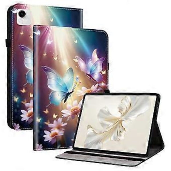 För Honor Pad X9a Läderfodral Mönstertryckt Ställ Tablet Skydd med Kortfack (Butterfly Floral)
