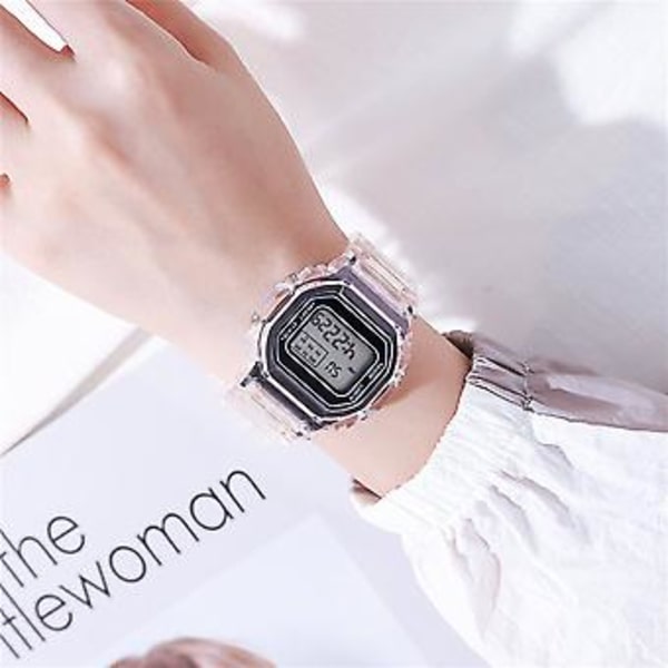 Mode Transparent Unisex Multifunktionel Vandafvisende Digitalt Ur (Sort)