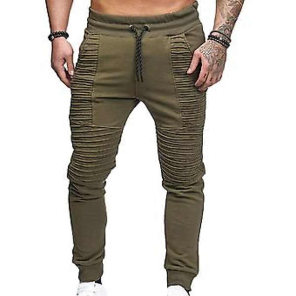 Fianao Sweatpants Andningsbara Hel Färg Snörning Elastisk Midja Utomhus Slanka Byxor för Gym (XXXXL Armég Grön)