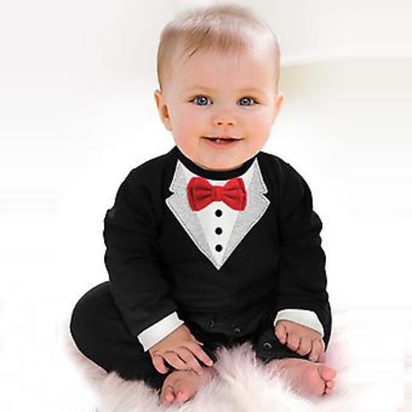 Nyfödd pojke smoking 3D romper jumpsuit spädbarn 1-årsdag bröllop formell festdräkt (18-24 månader)
