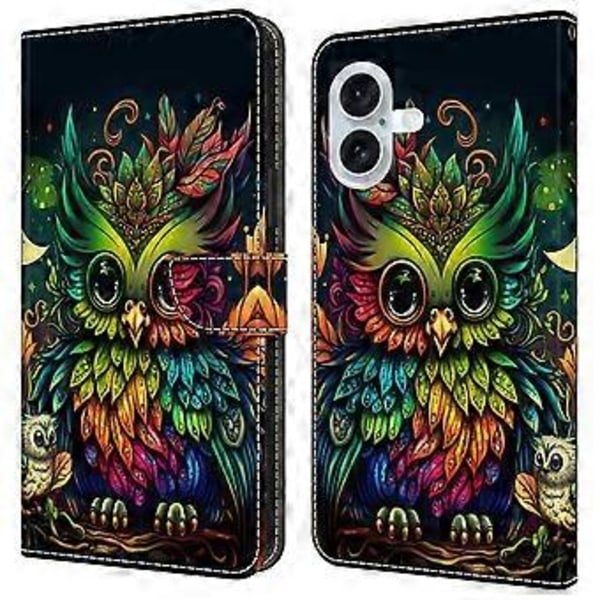 Skal till iPhone 16, mönstertryckt skyddande fodral TPU+PU Läder Flip Telefonfodral (Stil L)