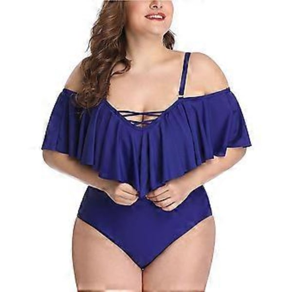 Plus Size Off Shoulder Badedragter i ét stykke til kvinder, mavekontrol, badetøj (2X-Large Blå)