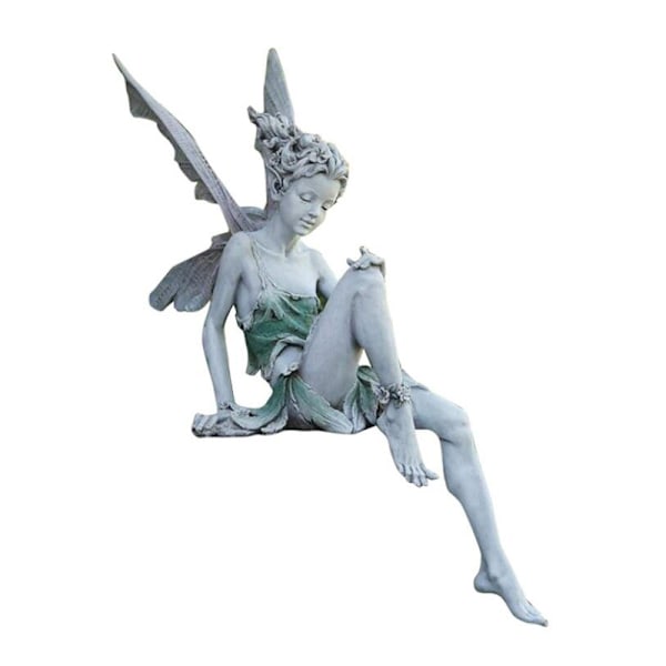 1 stk. Siddende fe-statue, harpikshaveornament håndværk landskabspleje
