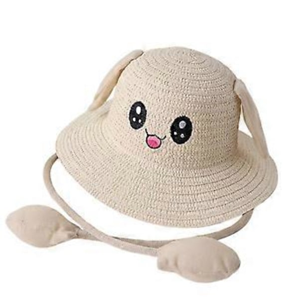Kaninøre Stråhat Tegneserie Sød Komfortabel Solbeskyttelse Sød Børne Strandhat Sommerhat til Cosplay Fester Udflugter (Beige)