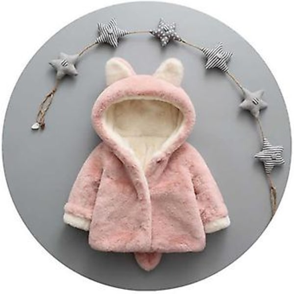 Barnjacka med söta kattöron i fluffig fleece, konstgjord päls, huva, ytterkläder (6-12 månader, rosa)