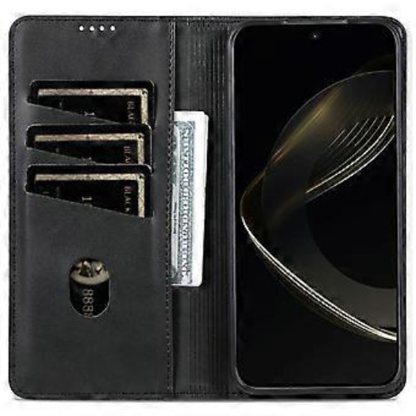 AZNS Etui til Samsung Galaxy A56 5G, PU-læder med kohudtekstur, tegnebog telefoncover - Sort (Sort)