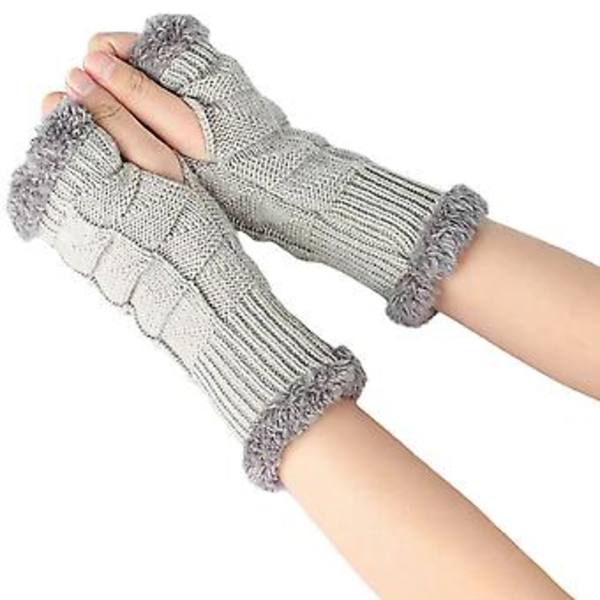 1 Par Fingerlösa Armhandledsvantar Fuzzy Stickade Vantar Handvärmare Vintervantar (Ljusgrå)