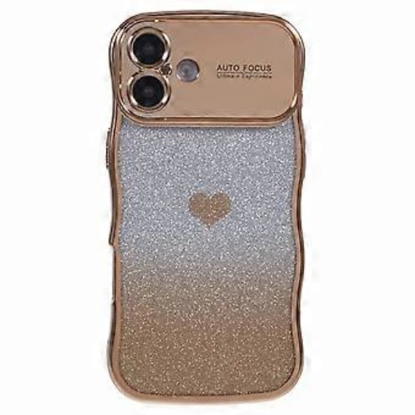 Skal till iPhone 16 Plus Kärlekshjärta Gradient Glitter TPU Telefonfodral Elektropläterad Krullig Ram (Stil D)