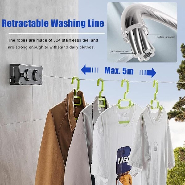 Retractable Clothesline, Wall Mounted Retractable Clothesline wit