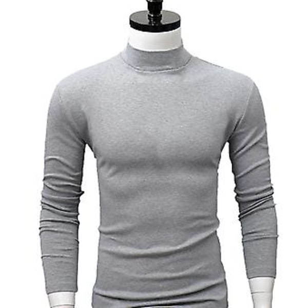 Fianao Herre Skjorte Ensfarget Halvhøy Krage Casual Slim Lang Erme Tight Tight for Inner Wear (XL Grå)