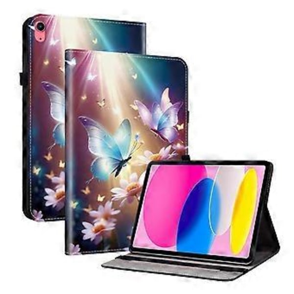 Til iPad (2025) / 10.9 (2022) Læder Etui Mønster Printet Stand Tablet Cover med Kort Slots (Sommerfugl Blomster)