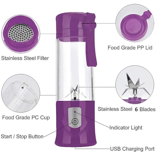 Bärbar USB-uppladdningsbar fruktmixer, minimiixer för smoothie