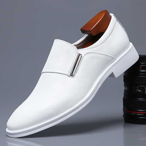 White Leather Shoes Men's Leather Spring Breathable 2022 New Formal Business Derby Shoes Man Casual English Shoes For Men black inside 6cm 40