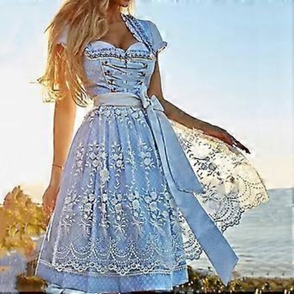 UUSI Päivitys Naisten Oktoberfest-asu Saksalainen Dirndl-mekko Baijerilainen Karnevaalijuhla-asu (2XL Vaaleanvihreä)