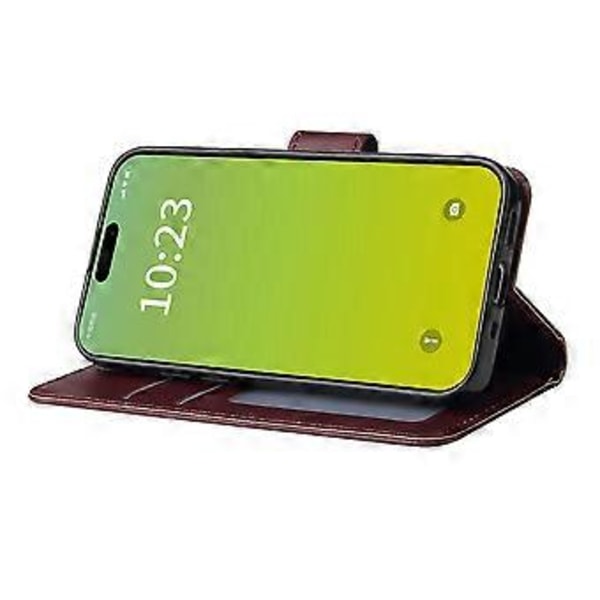 Mobilskal Plånbok i PU-läder med Ställ för iPhone 15 Plus (Vinröd)