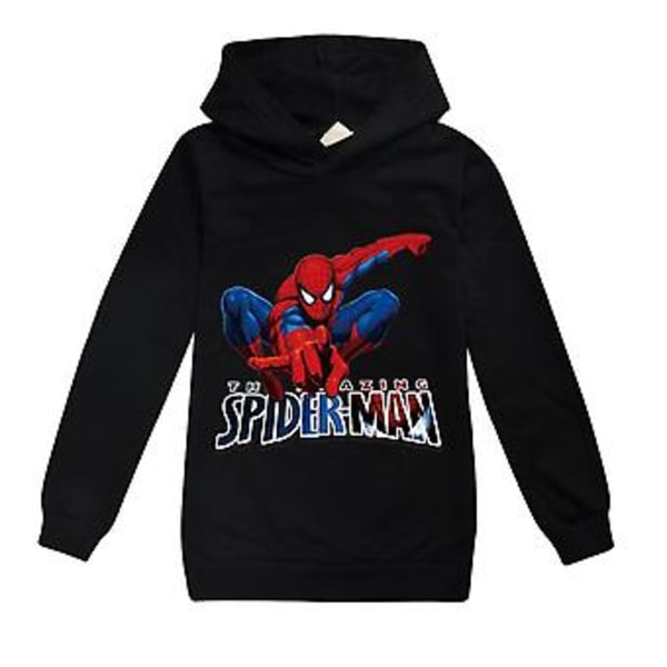 Spider-man Cartoon Print Casual Hoodies Superhero Kids Long Sleeve Hooded Sweatshirt Boys Girls Pullover Tops(11-12 Years Black)