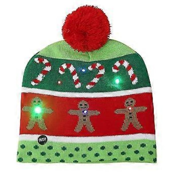 Julehatte med LED Lysende Hue Pom Pom Strikket Hue Jul Vinter Snefnug til Voksne Børn -NMAOV( B)