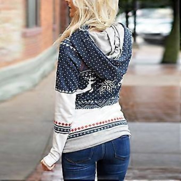 Naisten Jouluporo Painatus Hupparit Pitkähihainen Huppari Pusero Paita Joulu Casual Jumper Topit Taskuilla (M Sininen)