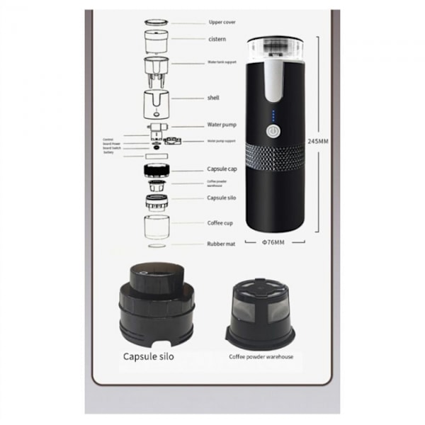 Ledningsfri Elektrisk Kaffemaskine 1200 MAh USB Genopladelig Udendørs