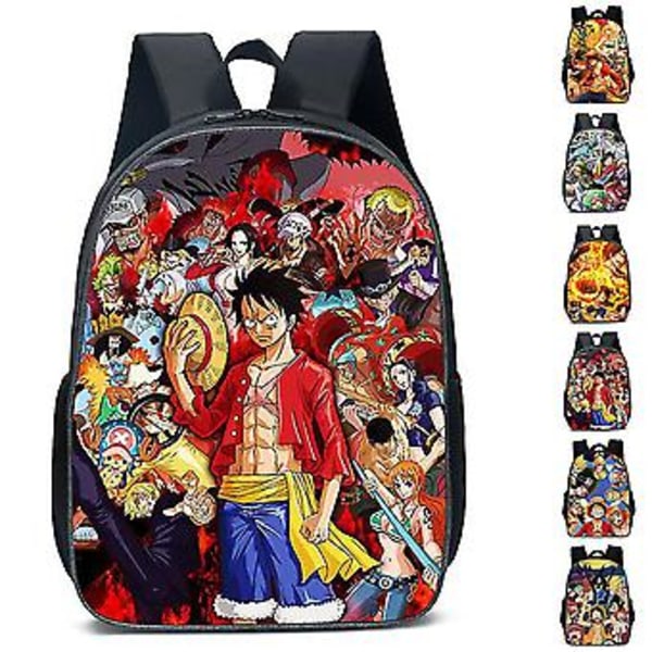 Anime One Piece Ryggsäck för Barn Pojkar Flickor Utomhus Resa Skolväska Dagryggsäck Axelväska Ryggsäck Presenter (E)