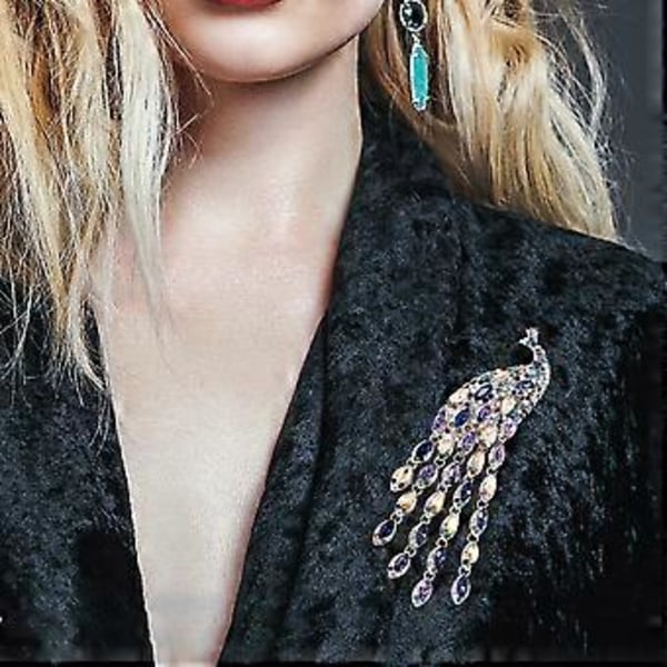 Krystal Papegøje Tassel Brosche til Kvinder Piger Mode Brosche Lapel Nål Tøj Hat Taske Tilbehør (Lyselilla)