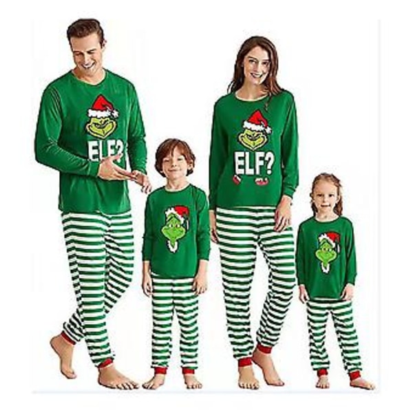 Joulu Grinch -perheen sopivat pyjama-asut - raidallinen yläosa ja housut - yöasu jouluun miehille, naisille, unisex-lapsille, vauvoille (XL äidille)