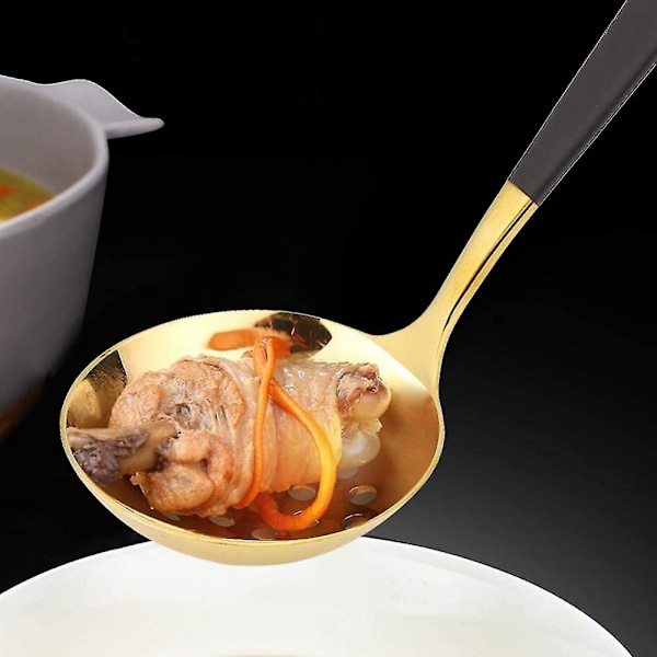 Rustfritt stål skje med hull til servering for kjøkken, matlaging, buffet, suppe