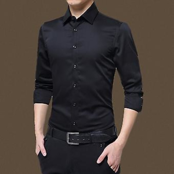 Fianao Herrskjorta Solid Färg Nedåtvänd Krage Formell Enkelknäppt Höstskjorta för Arbete (2XL Ljusblå)