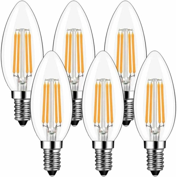 E14 LED-pærer 4W, E14 LED-filamentpære Varmhvit 2700K, 420Lm tilsvarer 40W glødepære, liten skruebase Ikke-dimbar Pakke med 6