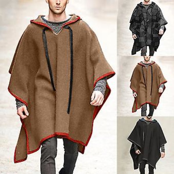 Fianao Herrefrakke Halloween Gotisk Kappefrakke Batwing Ærme Mænd Hættejakke til Fester (2XL Sort)
