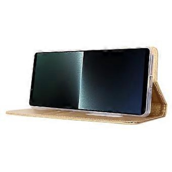 PU-nahkainen puhelinkotelo Sony Xperia 1 V:lle, silkkikuvioitu jalustallinen lompakkokotelo (Kulta)
