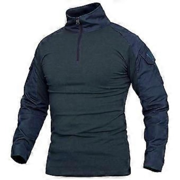 1/4 Lynlås Camouflage Langærmet Taktisk Skjorte Herre Udendørs Airsoft Paintball CP Militær Kamp Skjorter S-5XL (XL navy blå)