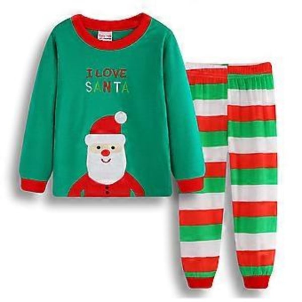 Julpyjamas för barn, pojkar och flickor, pyjamas, pyjamasset, småbarn, långärmad topp, byxor, nattkläder, jultema, loungewear (3-4 år A)