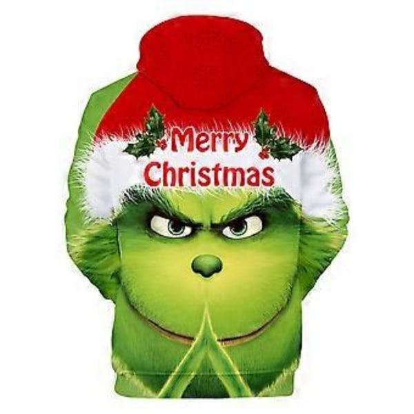 Hettegenser med 3D-trykk for menn og kvinner - Jul, Grinch - Langærmet, hettegenser, pullover, genser, løs juletopp, gave (2XL E)