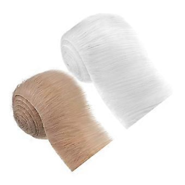 Fuskpäls Tyg Plyschband Konstgjort Tygmaterial Långhårig Päls Tyg för Miniatyrdocka Cosplay Kostym Tomteskägg Hår (Vit och Khaki)