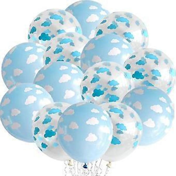 50 st Cloud Latexballonger Dekorativa Ballonger Blå och Transparenta Ballonger med Molntryck för Babyshower Pojkar Flickor Födelsedagsfesttillbehör