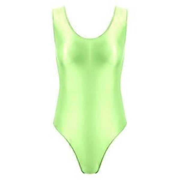 Naisten kiiltävä selästä avoin body uima-allasjuhliin uimapuku korkealla leikkauksella hihaton trikoo urheiluun treeniin joogaan (XL fluoresoiva vihreä)