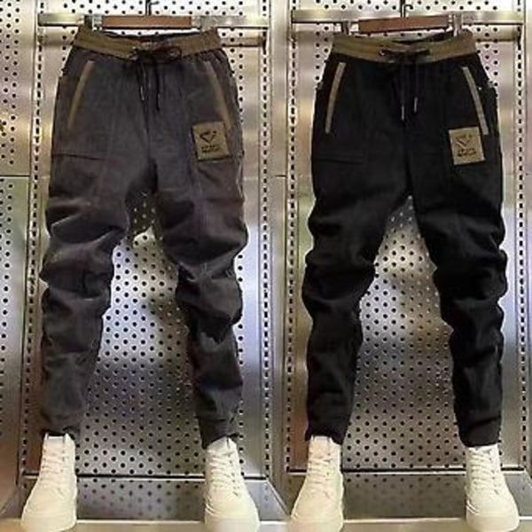 Mænds Harem Bukser i Corduroy med Elastisk Livbånd og Kontrastfarvede Lommer (XL Kaffe)