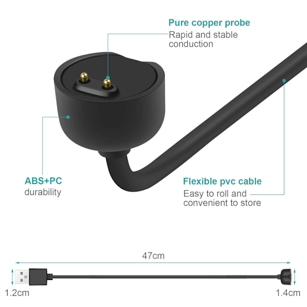 2 stk. USB-ladekabel kompatibel med Xiaomi Mi Band 5/6/7 Smart Wristband, erstatnings-USB-laderadapter ladekabel med festekabelbånd