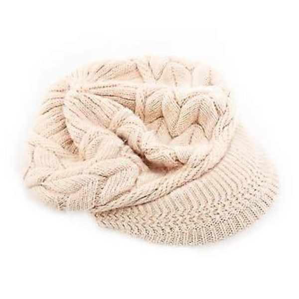 Dam Vinter Varm Stickad Mössa Ull Snöskidåkning Med Skärm (Beige)