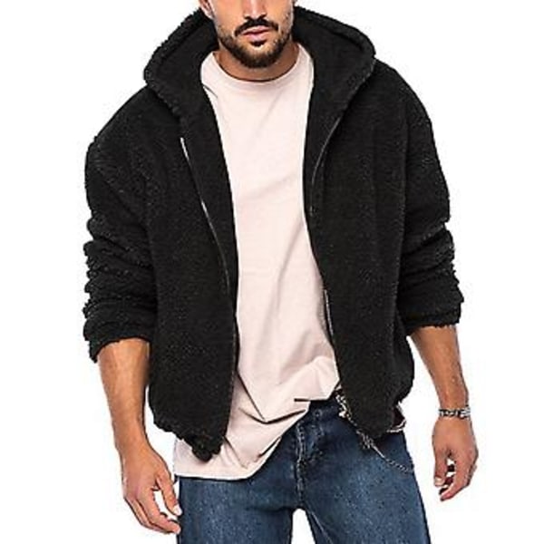 Miesten syksy-talvi takki Paksu kaksinkertainen fleece Yksivärinen Huppu Löysä vetoketjullinen Pehmeä pitkähihainen Taskut Kylmää kestävä Takki (2XL Khaki)