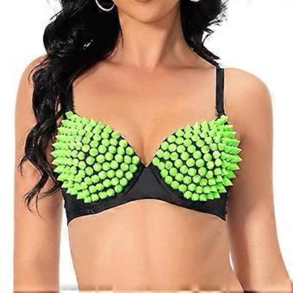 Nithäftad Korsett Handgjort Underkläder Lyx Push up BH för Klubbdamer Flickor Show (L Fluorescerande Grön)