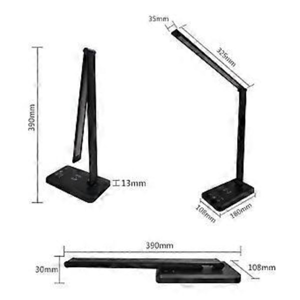 LED Skrivebordslampe, Touch-kontrol med hukommelsesfunktion, øjenvenligt LED-panel, dæmpbar til hjemmekontor, sengebord og kommodebelysning
