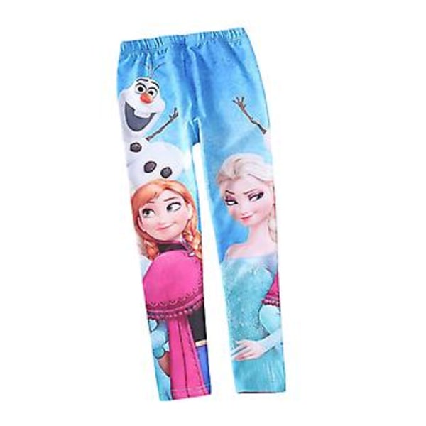 Børnepige Frozen Print Slim Fit Leggings Bløde Lange Bukser Casual Bukser (5-6 År Blå)