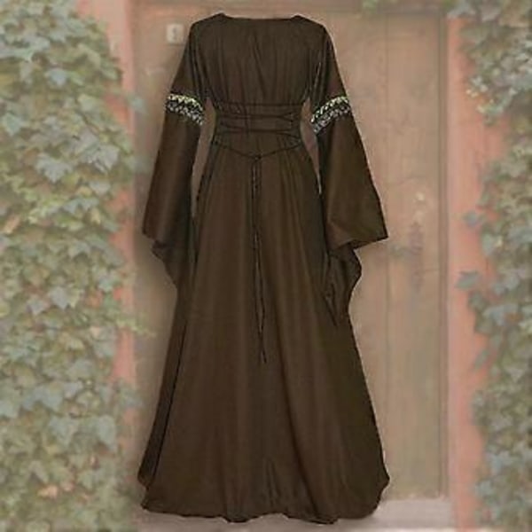Dame Middelalder Retro Hof Prinsesse Cosplay Kostume Lang Kjole Elegant Heks (4XL Khaki)
