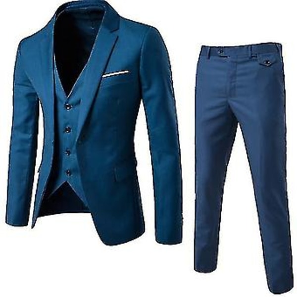 Miesten puku, business casual, 3-osainen puku bleiseri housut liivi (L sininen A)