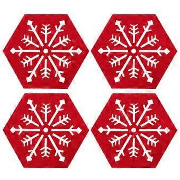 4 st Jul Hexagon Bordstabletter Snöflingemönster Koppunderlägg Värmeisolerande Mattor Julfesttillbehör (Röd)